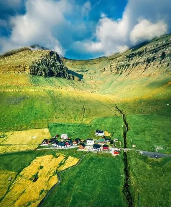 Framed Print : Colorful summer view of Sydradalur village Framed Print : Colorful summer view of Sydradalur village