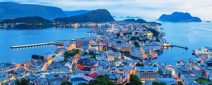 Framed Print : Colorful sunset in Alesund port town Framed Print : Colorful sunset in Alesund port town