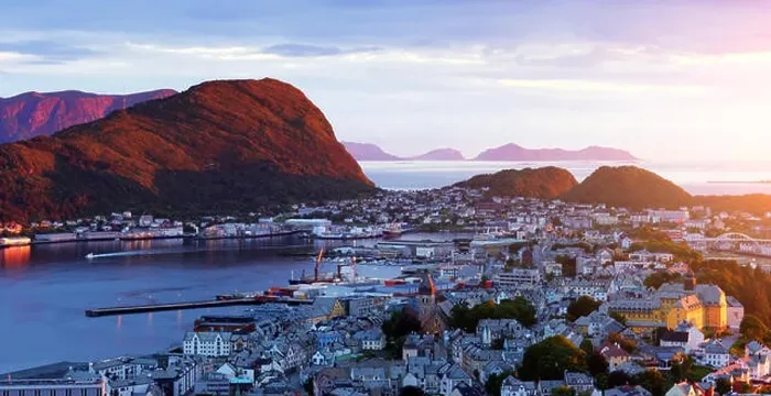 Framed Print : Colorful sunset in Alesund port town Framed Print : Colorful sunset in Alesund port town