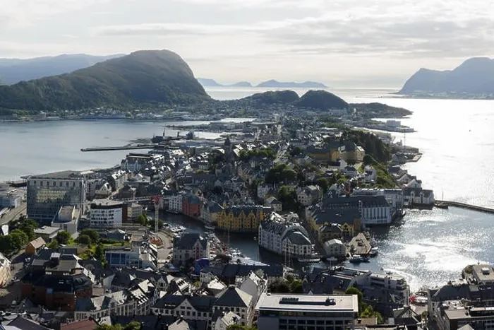Framed Print : Colorful sunset in Alesund port town Framed Print : Colorful sunset in Alesund port town