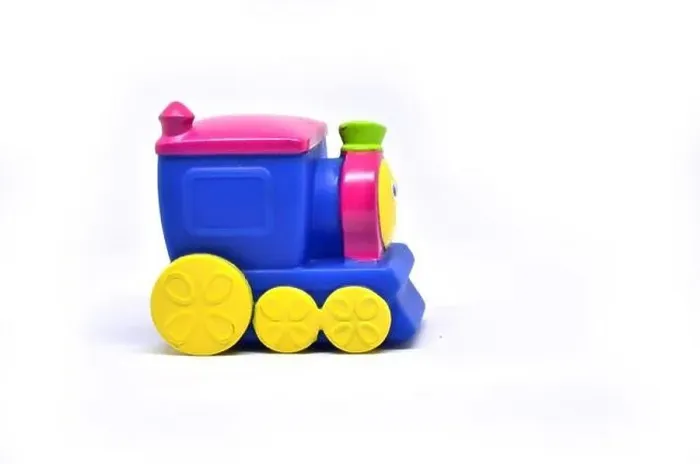 Framed Print : Colorful toy train for children isolated on white background