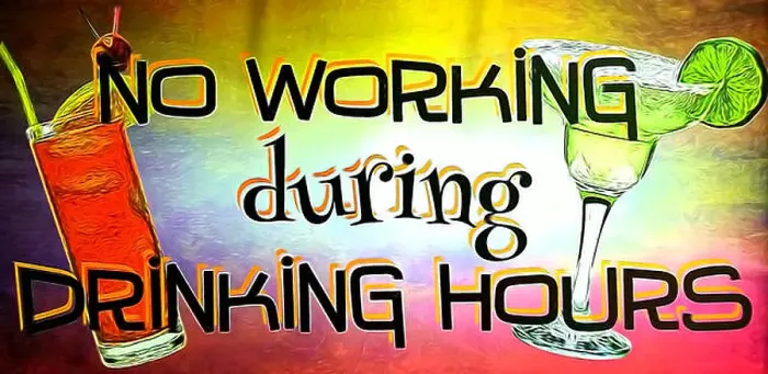 Framed Print : colorful no working during drinking hours humorous sign Framed Print : colorful no working during drinking hours humorous sign