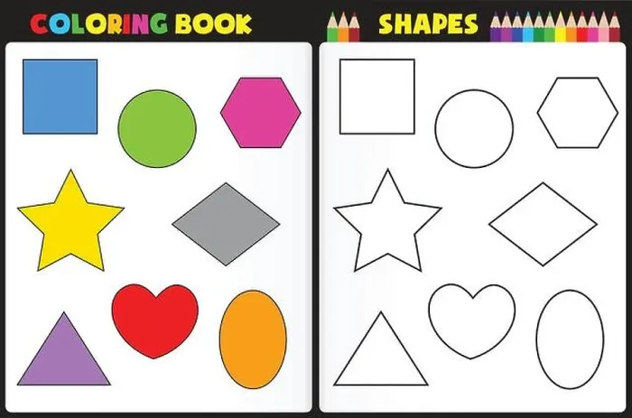 Framed Print : Coloring book page for kids with colorful shapes and sketches to color Framed Print : Coloring book page for kids with colorful shapes and sketches to color