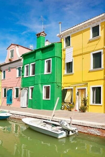 Colourful Houses in Village of Burano near Venice, (Burano Lagoon Island), Italy, Europe, UNESCO