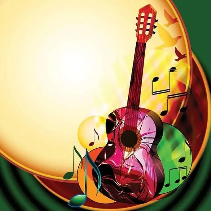 Framed Print : Colourful music background with guitar and music notes Framed Print : Colourful music background with guitar and music notes