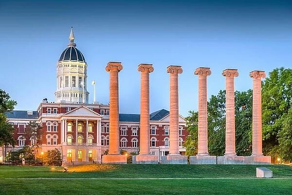 Columbia, Missouri, USA historic columns at twilight