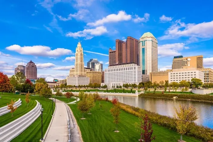 Framed Print : Columbus, Ohio, USA downtown skyline over the Scioto River Framed Print : Columbus, Ohio, USA downtown skyline over the Scioto River