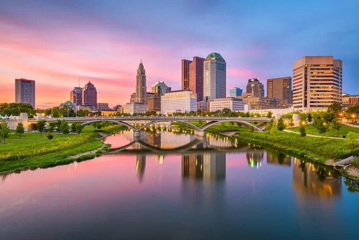 Framed Print : Columbus, Ohio, USA skyline on the river at dusk Framed Print : Columbus, Ohio, USA skyline on the river at dusk