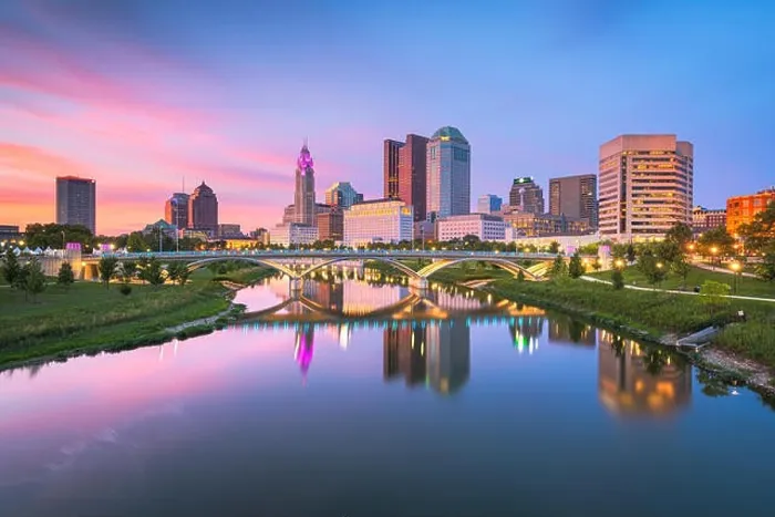 Framed Print : Columbus, Ohio, USA skyline on the river at dusk Framed Print : Columbus, Ohio, USA skyline on the river at dusk