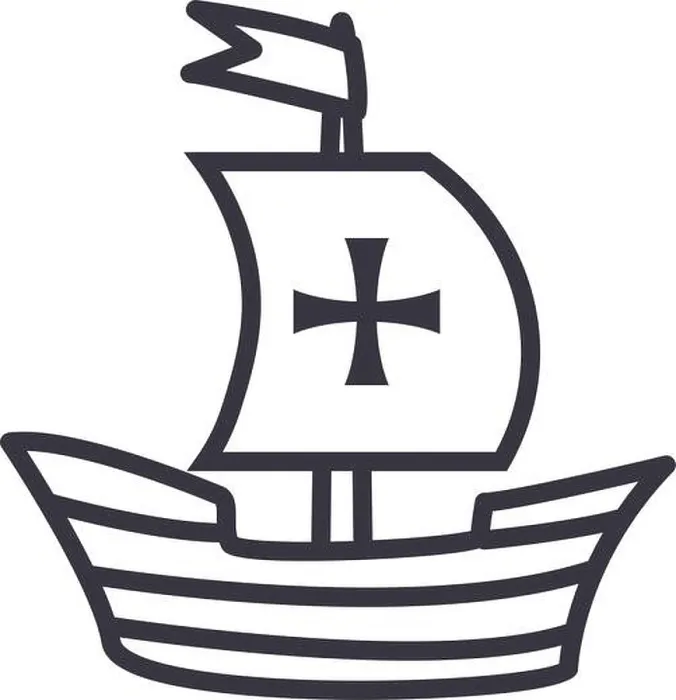 Framed Print : Columbus ship line style icon design of america and discovery theme Vector illustration