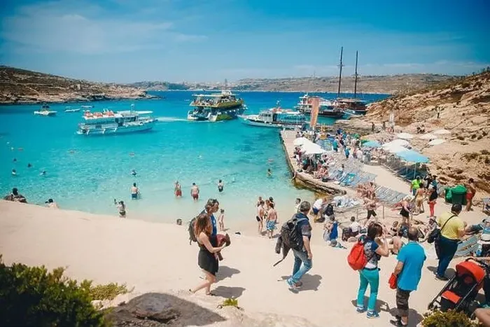 Framed Print : Comino, Malta - May 9, 2019: Panorama beach Blue Lagoon Framed Print : Comino, Malta - May 9, 2019: Panorama beach Blue Lagoon