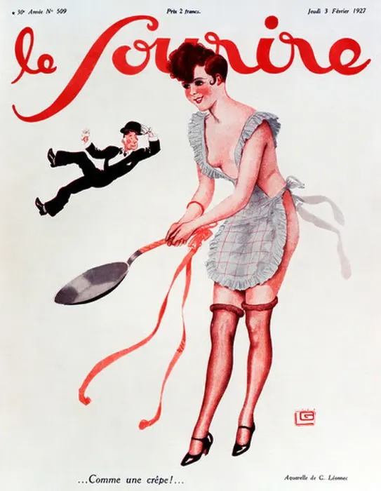 Framed Print : Comme Une Crepe Looks like the young lady is in charge in this 1927 French illustration treating her man like a crepe Framed Print : Comme Une Crepe Looks like the young lady is in charge in this 1927 French illustration treating her man like a crepe