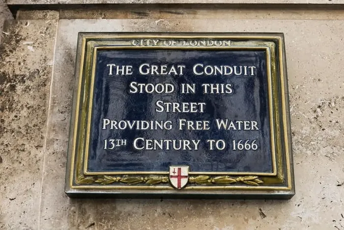 Framed Print : A commemorative blue plaque for The Great Conduit display on a wall in London, United Kingdom Framed Print : A commemorative blue plaque for The Great Conduit display on a wall in London, United Kingdom