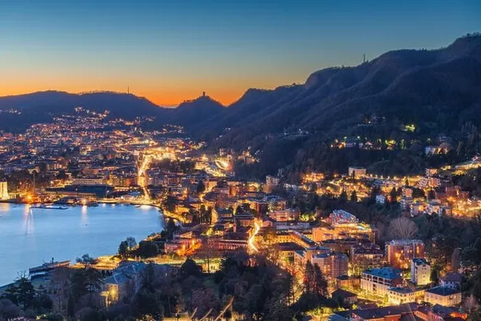 Framed Print : Como, Italy cityscape from above at dawn Framed Print : Como, Italy cityscape from above at dawn