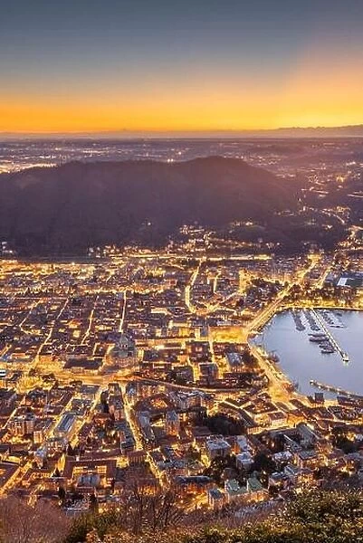 Como, Italy cityscape from above at dusk
