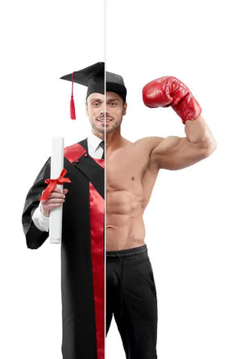 Framed Print : Comparison of university's graduate and boxer's outlook Framed Print : Comparison of university's graduate and boxer's outlook
