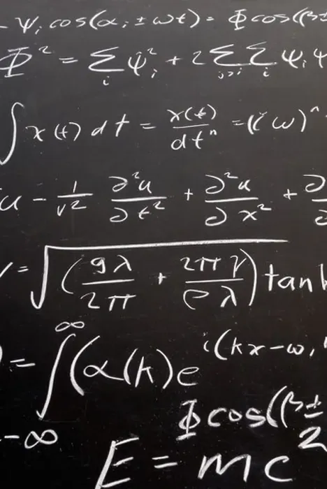 Framed Print : Complicated math wave equation formula ending with E=MC2 with chalk on a blackboard Framed Print : Complicated math wave equation formula ending with E=MC2 with chalk on a blackboard