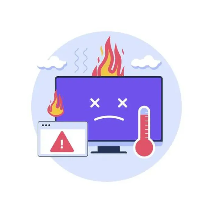 Framed Print : Computer overheating problem illustration concept. Flat vector illustration isolated on white background Framed Print : Computer overheating problem illustration concept. Flat vector illustration isolated on white background