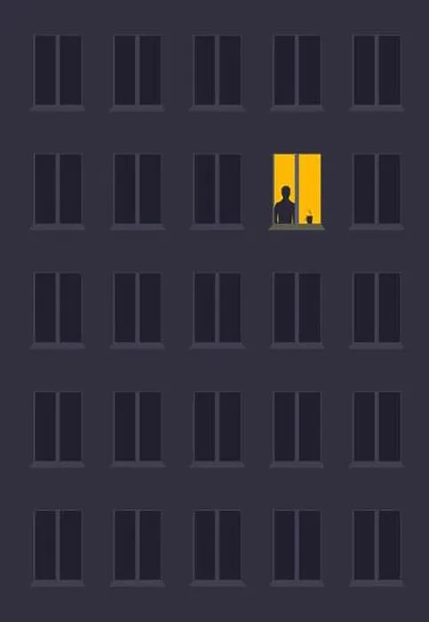 Framed Print : concept of loneliness, in the form of a silhouette of a man in the city night window Framed Print : concept of loneliness, in the form of a silhouette of a man in the city night window