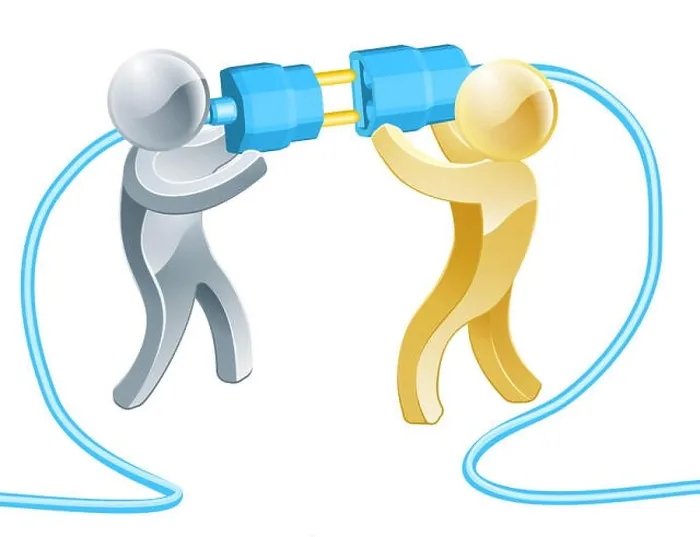 Framed Print : Conceptual illustration of two people connecting a giant plug Framed Print : Conceptual illustration of two people connecting a giant plug