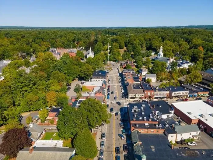 Framed Print : Concord historic town center aerial view in summer on Main Street in town of Concord, Massachusetts MA, USA Framed Print : Concord historic town center aerial view in summer on Main Street in town of Concord, Massachusetts MA, USA
