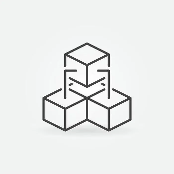 Framed Print : Three Connected Blocks - Blockchain Technology linear vector concept icon or logo element