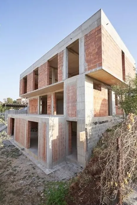 Framed Print : Construction of a modern residential building with flat roof