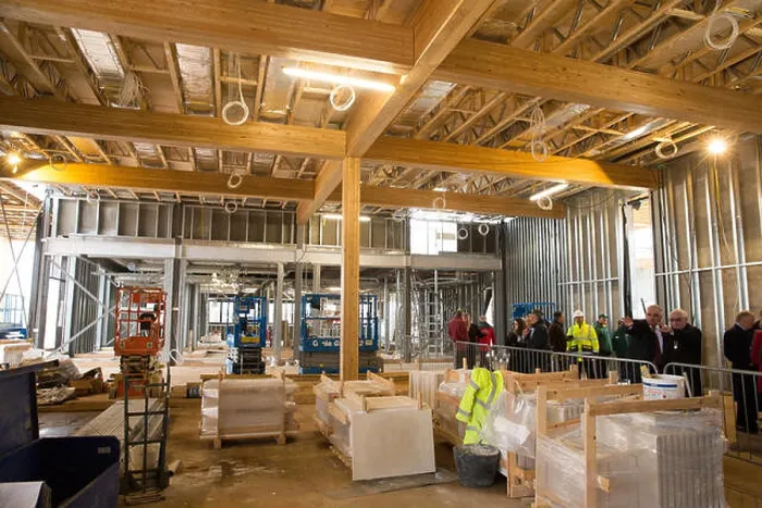 Framed Print : Construction of the new visitor centre at the National Memorial Arboretum underway during the building Topping out Framed Print : Construction of the new visitor centre at the National Memorial Arboretum underway during the building Topping out
