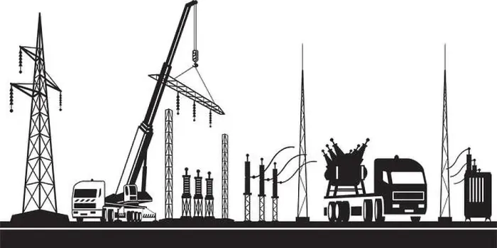 Framed Print : Construction of power grid substation – vector illustration Framed Print : Construction of power grid substation – vector illustration
