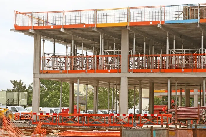 Framed Print : Construction site with orange safety barriers at all levels Framed Print : Construction site with orange safety barriers at all levels