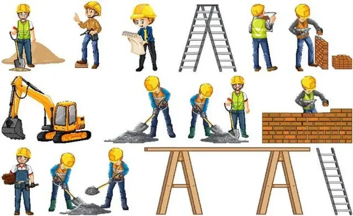 Framed Print : Construction worker set with man doing different jobs illustration Framed Print : Construction worker set with man doing different jobs illustration
