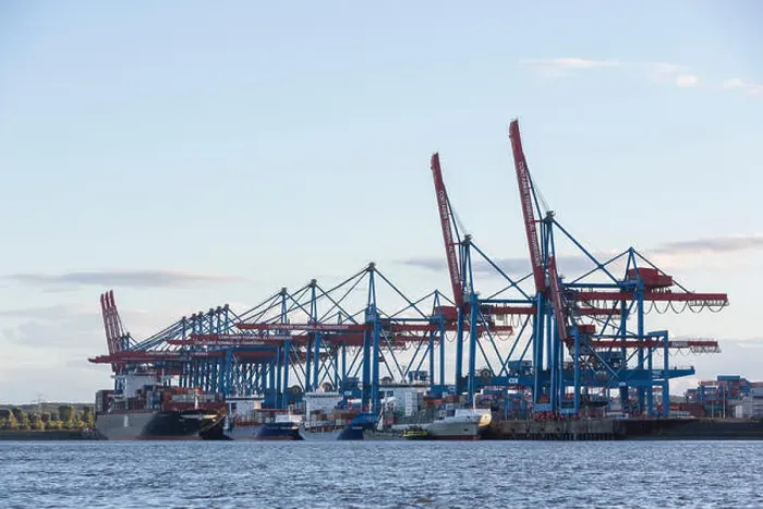 Framed Print : Container ships being loaded and unloaded at the container terminal Altenwerder, Hamburg, Germany Framed Print : Container ships being loaded and unloaded at the container terminal Altenwerder, Hamburg, Germany