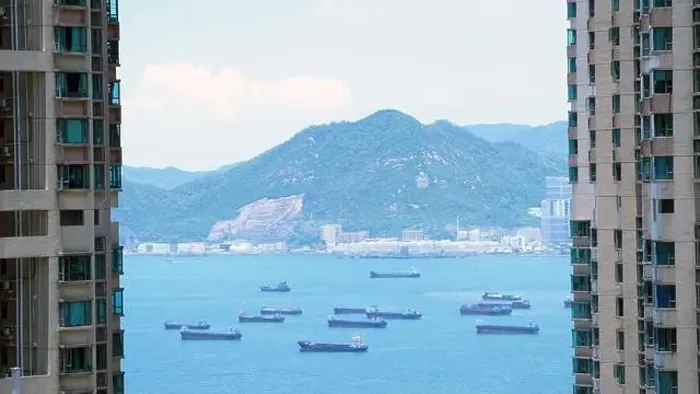 Framed Print : the empty container ships park near the Kwai Tsing port between building Framed Print : the empty container ships park near the Kwai Tsing port between building