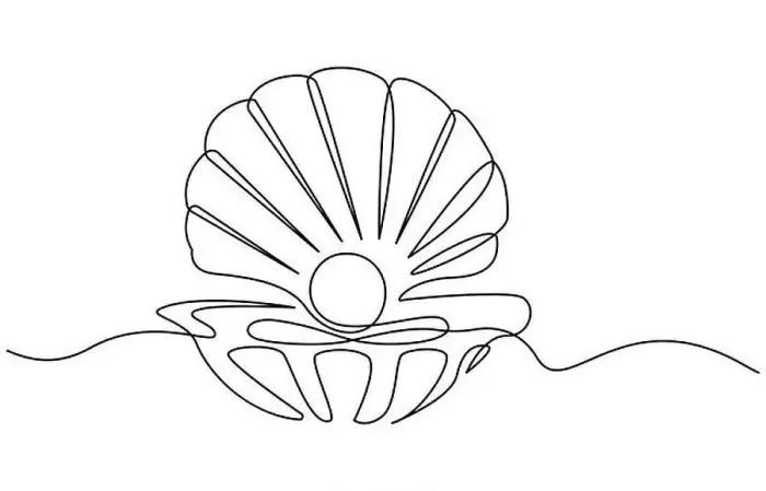 Framed Print : Continuous one line drawing of open oyster shell with pearl