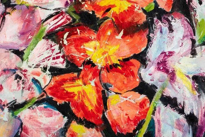 Framed Print : Contrast flowers in a awesome color, painting background Framed Print : Contrast flowers in a awesome color, painting background