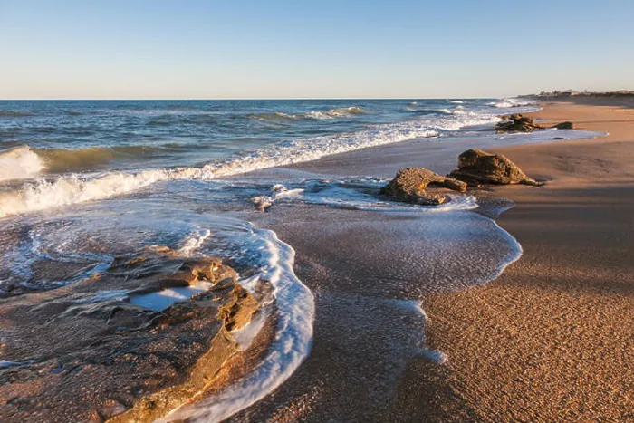 Framed Print : Coquina rock formations along coast of Atlantic Ocean at Washington Oaks Gardens State Park in Palm Coast, Florida, USA Framed Print : Coquina rock formations along coast of Atlantic Ocean at Washington Oaks Gardens State Park in Palm Coast, Florida, USA