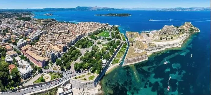 Framed Print : Corfu, 10 June 2024: Ionian Islands of Greece Corfu. Panoramic view of corfu city