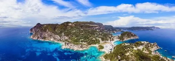 Framed Print : Corfu island. aerial drone view of popular and beautiful Paleokastrtsa tourist village and resort Framed Print : Corfu island. aerial drone view of popular and beautiful Paleokastrtsa tourist village and resort