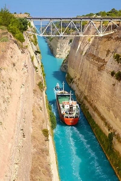 Corinth - Boat in the ancient canal of Corinth, Peloponnese, Greece