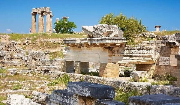 Corinth, Ruins at the archaeological site, Greece, Temple of Apollo, Peloponnese