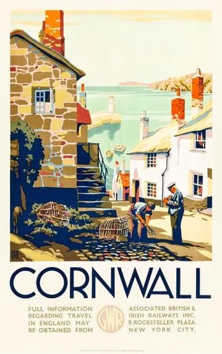 Framed Print : ‘Cornwall circa 1935 Tourism Poster for the American market by GWR (Great Western Railways) showing the cobbled streets of St Ives Framed Print : ‘Cornwall circa 1935 Tourism Poster for the American market by GWR (Great Western Railways) showing the cobbled streets of St Ives