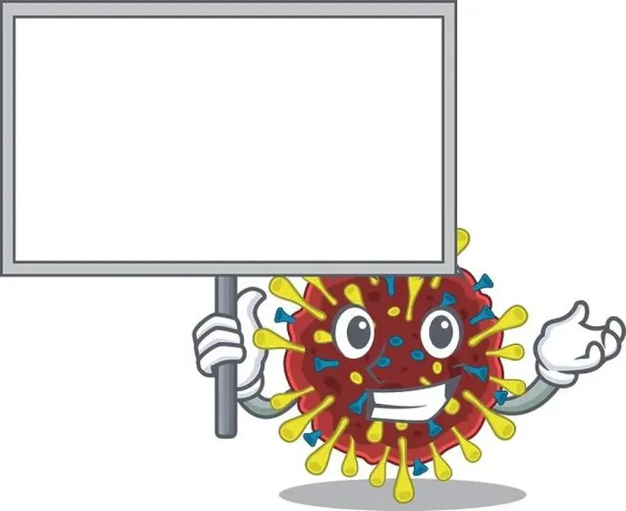 Framed Print : Corona virus molecule cute cartoon character bring a board