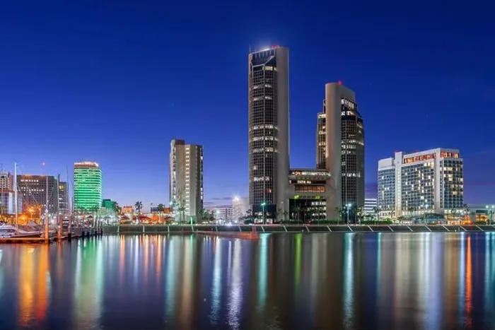 Framed Print : Corpus Christi, Texas, USA downtown skyline on the water at twilight Framed Print : Corpus Christi, Texas, USA downtown skyline on the water at twilight