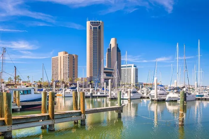 Framed Print : Corpus Christi, Texas, USA skyline on the bay in the day Framed Print : Corpus Christi, Texas, USA skyline on the bay in the day