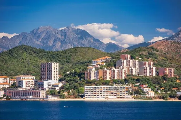 Framed Print : Corsica, France coastal resorts skyline on the Mediterranean Framed Print : Corsica, France coastal resorts skyline on the Mediterranean