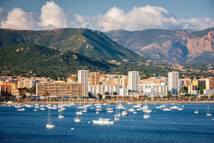 Framed Print : Corsica, France coastal resorts skyline on the Mediterranean