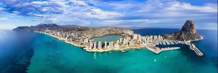 Framed Print : Costa Blanca, Spain. Aerial drone panoramic view of coastal city Calpe with great beaches. Alicante province Framed Print : Costa Blanca, Spain. Aerial drone panoramic view of coastal city Calpe with great beaches. Alicante province