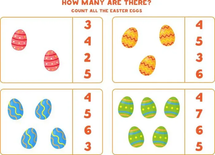 Framed Print : Counting game with cartoon Easter eggs. Math worksheet Framed Print : Counting game with cartoon Easter eggs. Math worksheet