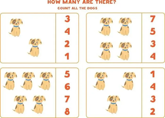 Framed Print : Counting game for kids. Count all cute dogs. Worksheet for children Framed Print : Counting game for kids. Count all cute dogs. Worksheet for children