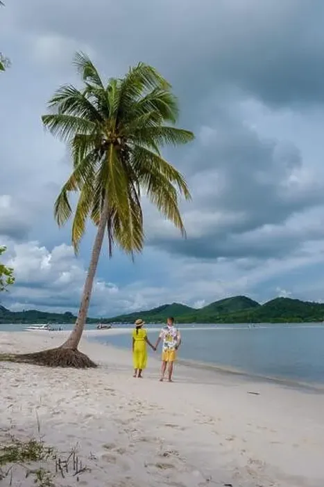 Framed Print : couple of men and women walking on the beach at the Island Koh Yao Yai Thailand, beach with white sand and palm trees Framed Print : couple of men and women walking on the beach at the Island Koh Yao Yai Thailand, beach with white sand and palm trees